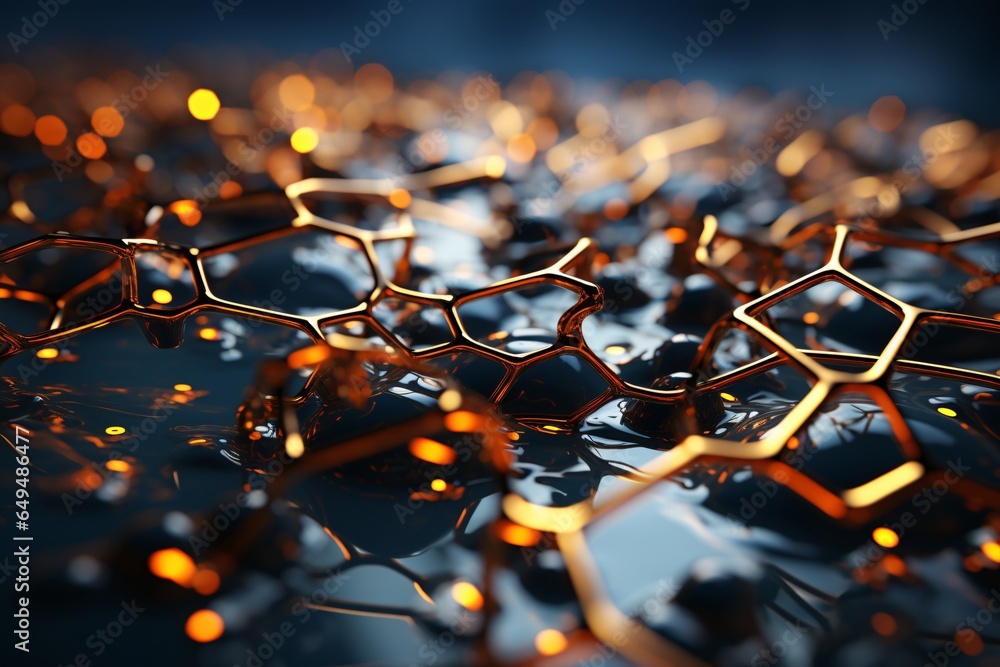 Fototapeta premium Abstract 3d render of molecule structure. Molecule structure. 3d illustration. Science, technology and medical background. Nano medicine concept. 
