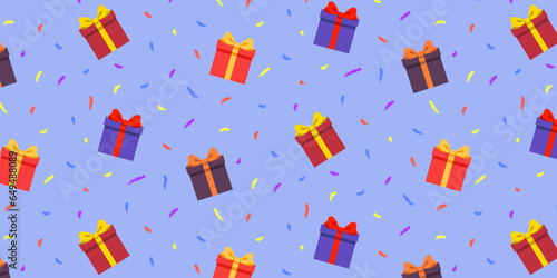 holiday anniversary Gifts congratulations New Year Christmas wedding Birthday Confetti fireworks ribbon box package art seamless pattern repeating flat bright Print carpet cover wallpaper background