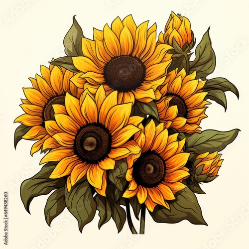 Radiant Sunflower turns their faces to the sun isolated on a white background