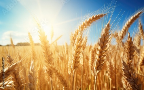 Sunny morning in a stunning wheat field. Generative AI
