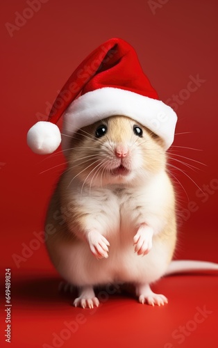 mouse in a New Year's hat. holiday card.