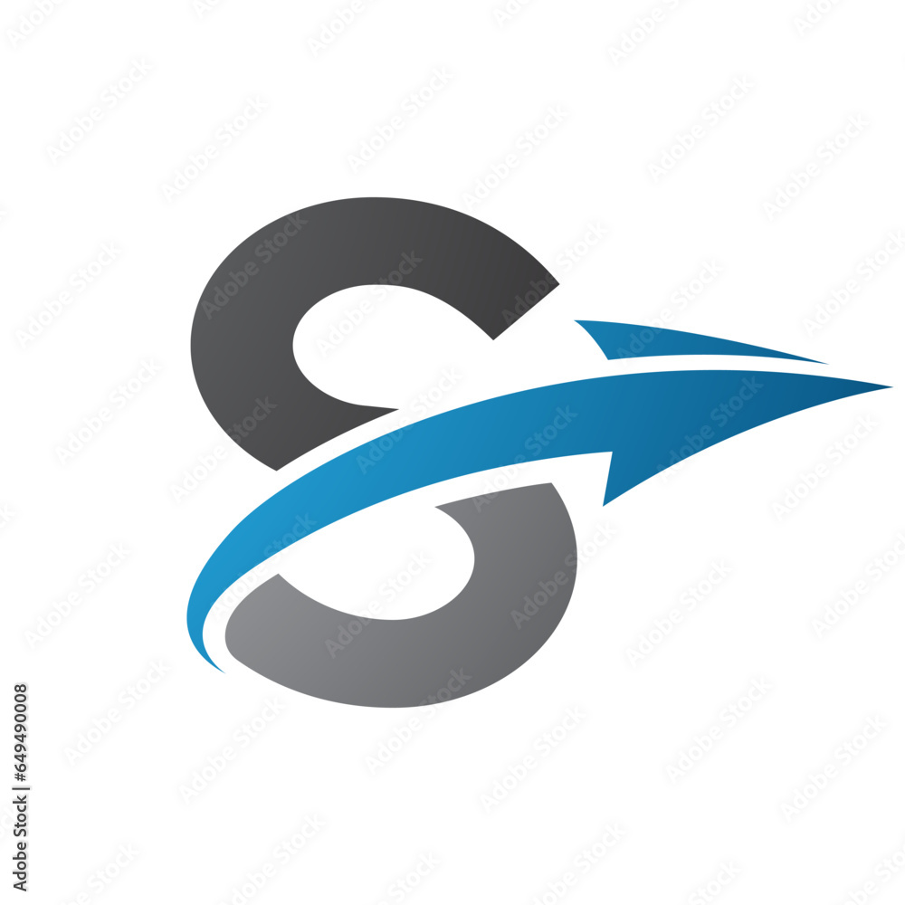 Blue and Black Uppercase Letter S Icon with an Arrow Blue and Black Uppercase Letter S Icon with an Arrow