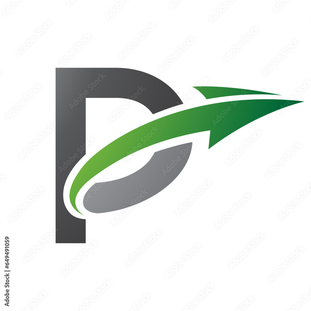 Green and Black Uppercase Letter P Icon with an Arrow Green and Black Uppercase Letter P Icon with an Arrow
