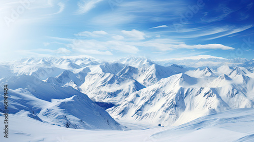 A beautiful view of a big snowy mountain range with a blue sky. Ski resort background.  © Ziyan Yang