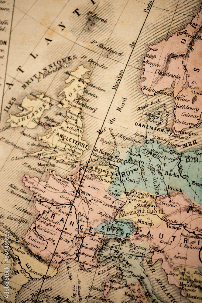 Greenwich Date Line | North Atlantic Countries | Atlas Classique circa 1869 | Antique Map 