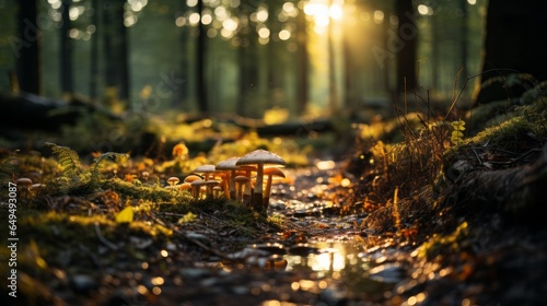 A beautiful autumn nature scene in a forest. Generative AI. 