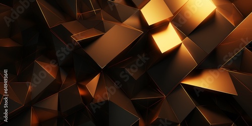 Bronze Creative Abstract Geometric Texture. Screen Wallpaper. Digiral Art. Abstract Bright Surface Geometrical Horizontal Background. Ai Generated Vibrant Texture Pattern.