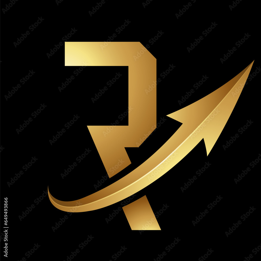 Gold Futuristic Letter R Icon with a Glossy Arrow Gold Futuristic Letter R Icon with a Glossy Arrow