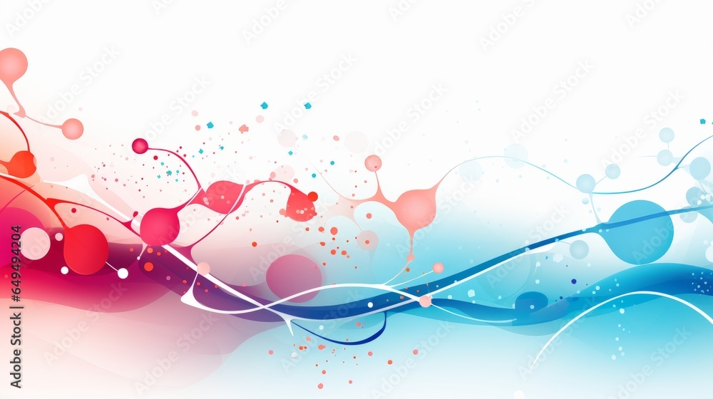 An abstract illustration with colorful peptides on a plain and simple background. 