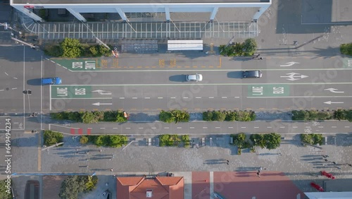 Aerial: top down view of Quay street, auckland waterfront, New Zealand photo