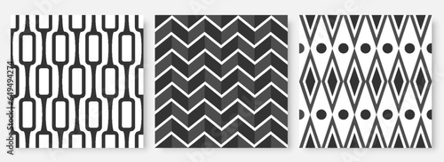 Geometric seamless pattern retro vintage flat set. Black white silhouette texture textile paper gift wrap fabric design furniture scandinavian style wallpaper room interior decor trendy ornament