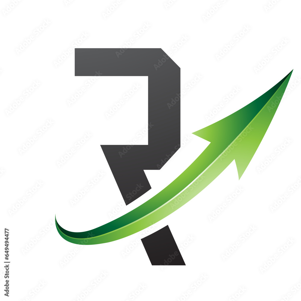 Green and Black Futuristic Letter R Icon with a Glossy Arrow Green and Black Futuristic Letter R Icon with a Glossy Arrow