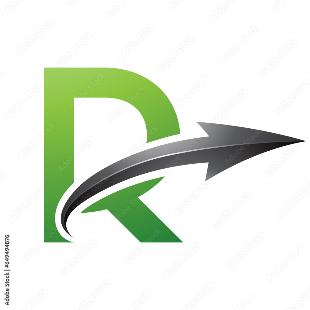 Green and Black Uppercase Letter R Icon with a Glossy Arrow Green and Black Uppercase Letter R Icon with a Glossy Arrow