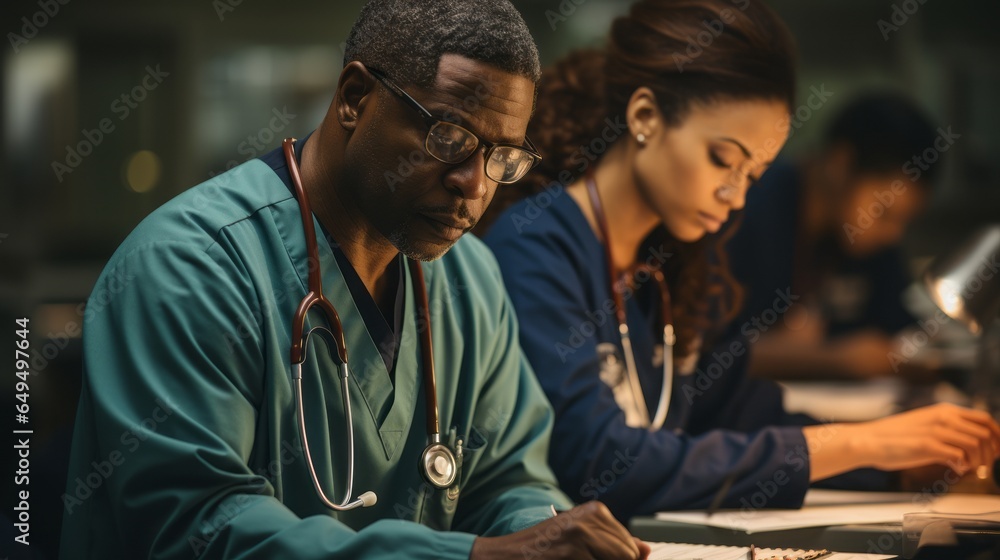 A team of health care professionals consulting about a patient. Generative AI. A team of health care professionals consulting about a patient. Generative AI.