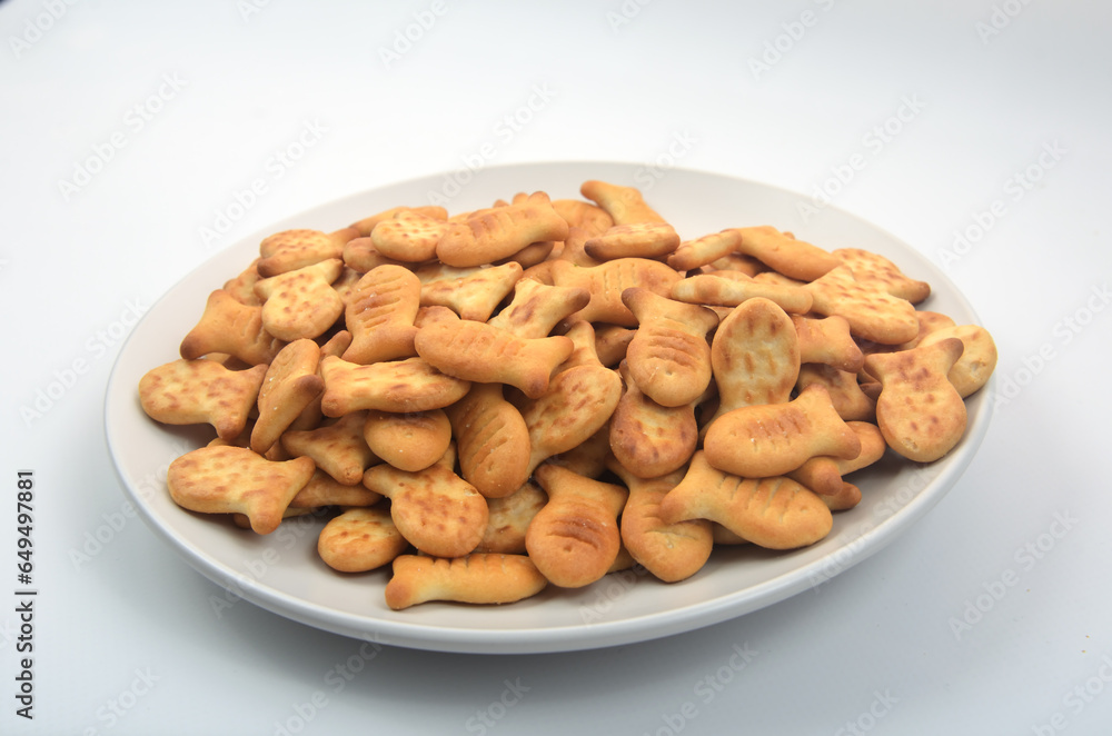 cracker cookies on plate isolated on white cracker cookies on plate isolated on white