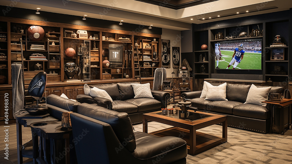 Ultimate Sports Bliss: Spacious Man Cave with Memorabilia