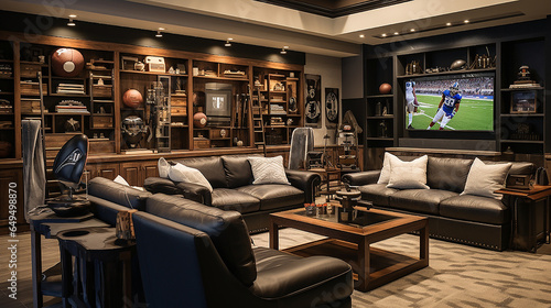 Ultimate Sports Bliss: Spacious Man Cave with Memorabilia