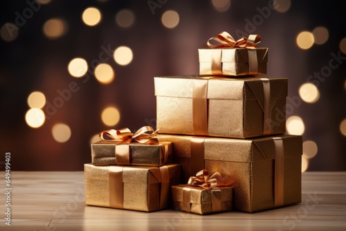 Gift box. Merry christmas and happy new year concept. Festive decorations.