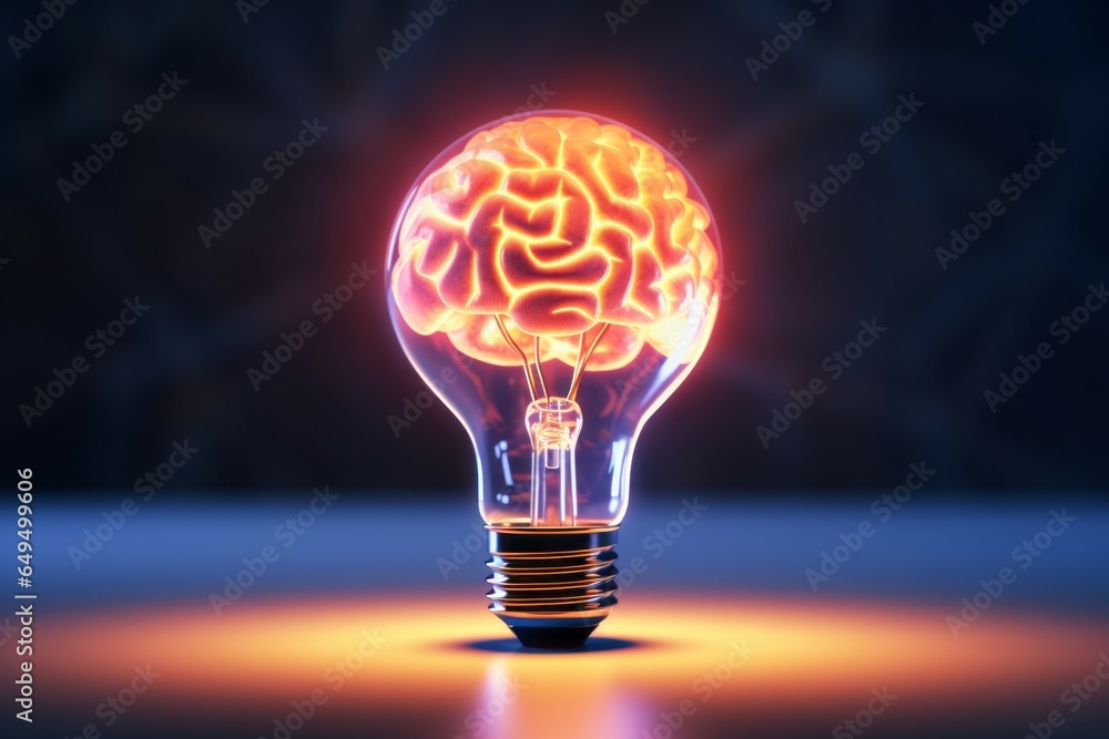 Brain light bulb human brain glowing inside of light bulb. Conceptual symbol of idea and insight Brain light bulb human brain glowing inside of light bulb. Conceptual symbol of idea and insight