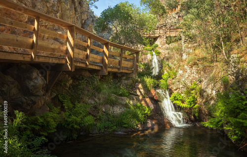 Penedo Furado walkways and waterfall in Vila de Rei, Portugal, in spring. photo