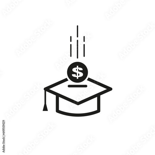 Tuition fee or scholarship icon. Loan on education, value academy grad symbol. Money with graduate hat icon. Vector illustration. EPS 10.