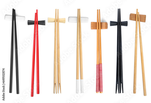 Wall Mural Set with different chopsticks isolated on white, top view