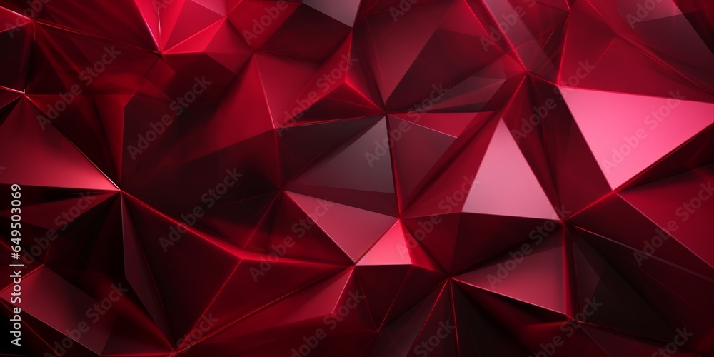 Ruby Crystal Creative Abstract Geometric Texture. Screen Wallpaper. Digiral Art. Abstract Bright Surface Geometrical Horizontal Background. Ai Generated Vibrant Texture Pattern.
