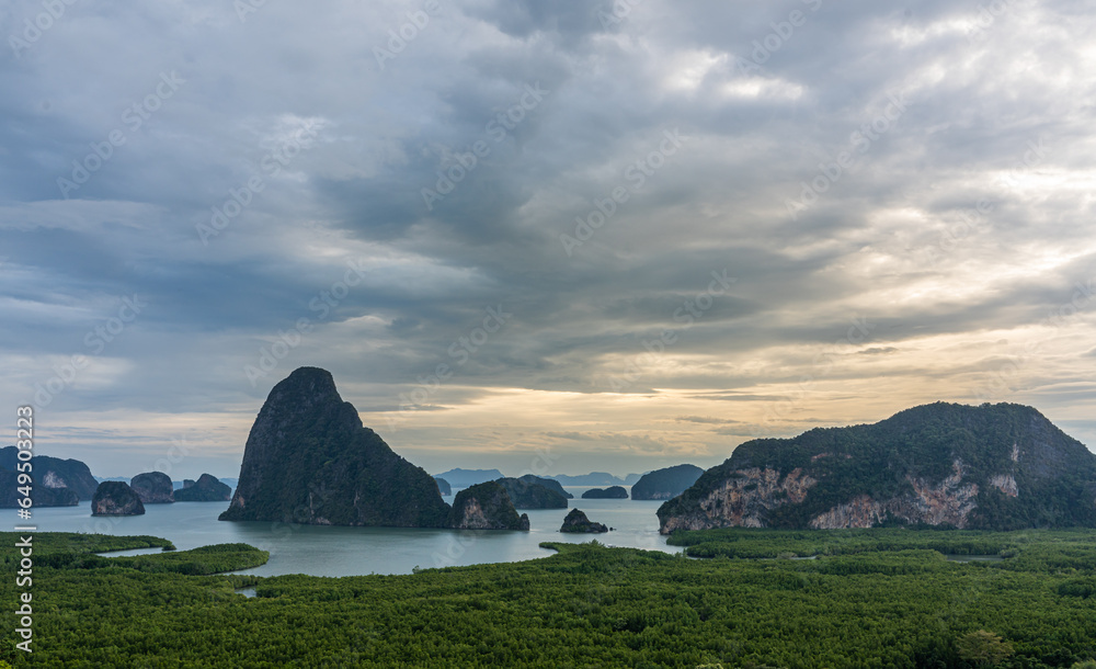 Beautiful view of Phang Nga Bay from Samed Nang Chee viewpoint in Phang Nga, Thailand