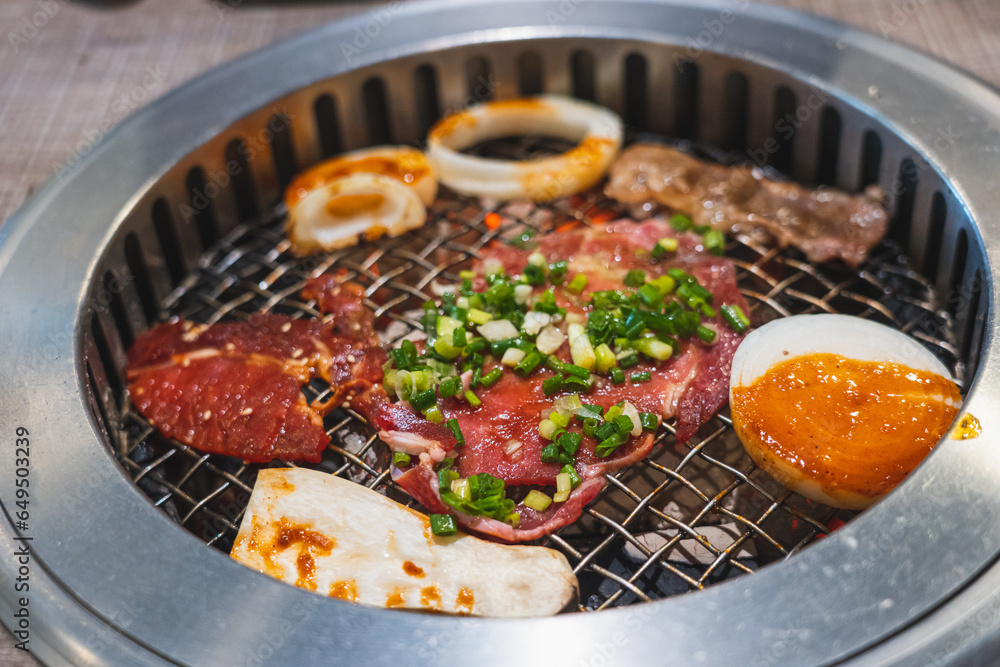 Traditional korean beef barbecue on charcoal grill