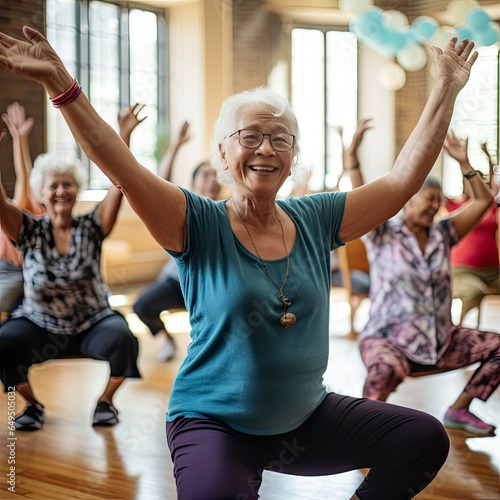 senior person exercising in a group fitness class