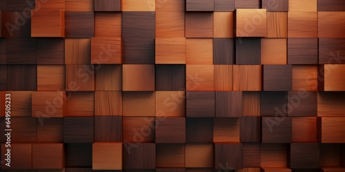 Wooden Mahogany Creative Abstract Geometric Texture. Screen Wallpaper. Digiral Art. Abstract Bright Surface Geometrical Horizontal Background. Ai Generated Vibrant Texture Pattern.
