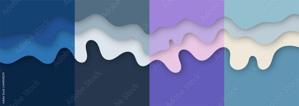  Modern paper cut art cartoon abstract wave background. Banner, flyer, presentation and poster template. 3d Origami Design. Vector illustration
