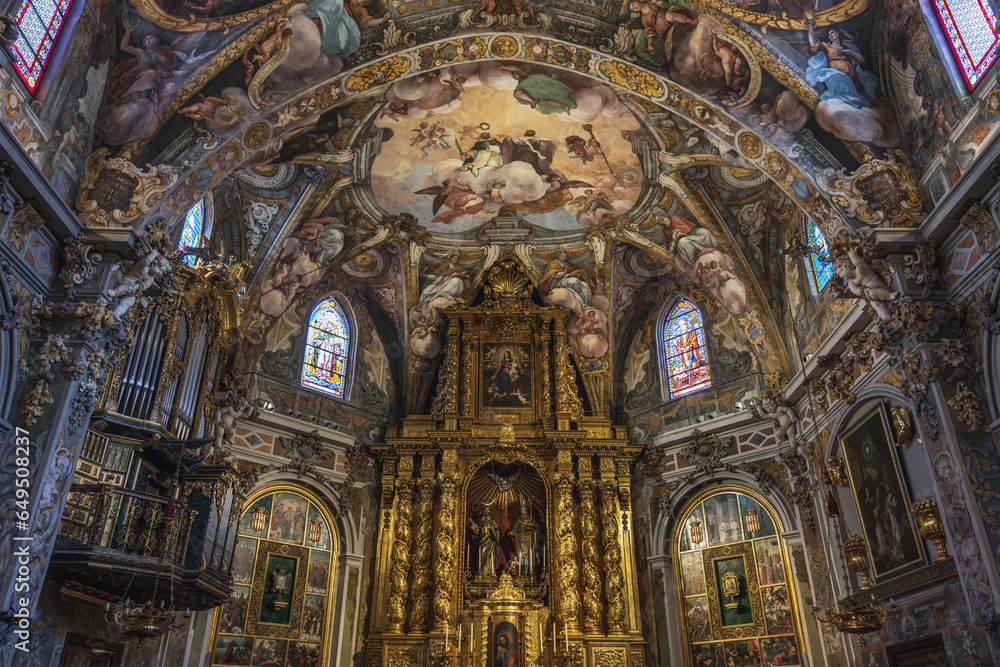 Spain, Valencia, Ornate altar and frescos in Co-cathedral of Saint Nicholas of Bari Spain, Valencia, Ornate altar and frescos in Co-cathedral of Saint Nicholas of Bari