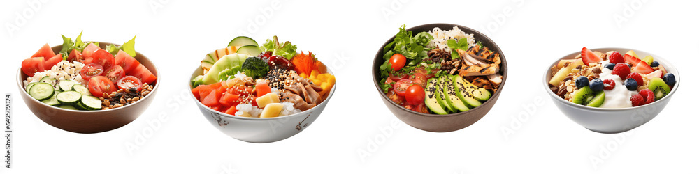 A set of different salad isolated on transparent background