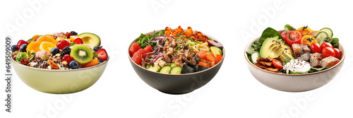 A set of different three salad isolated on a transparent background