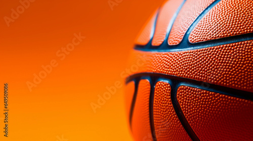 Close up detailed image of a basketball ball on an orange gradient background