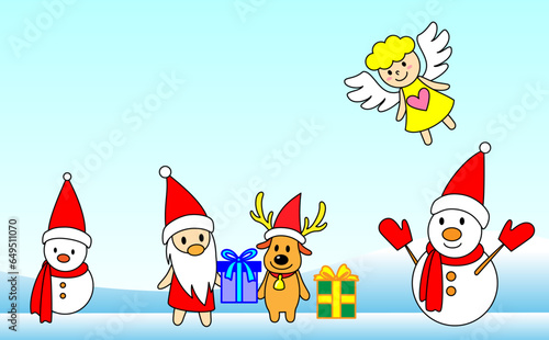 MerryChristmas.楽しいクリスマスの風景グリーティングカード.