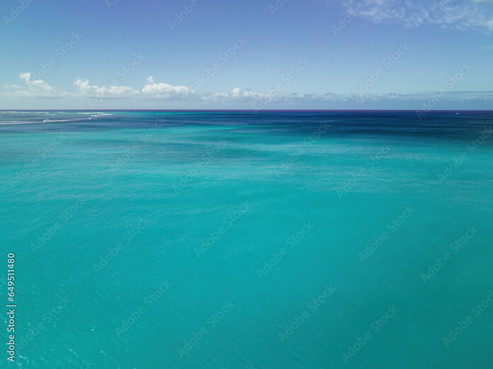 Perfect calm ocean with clouds aerial view in Hawaii