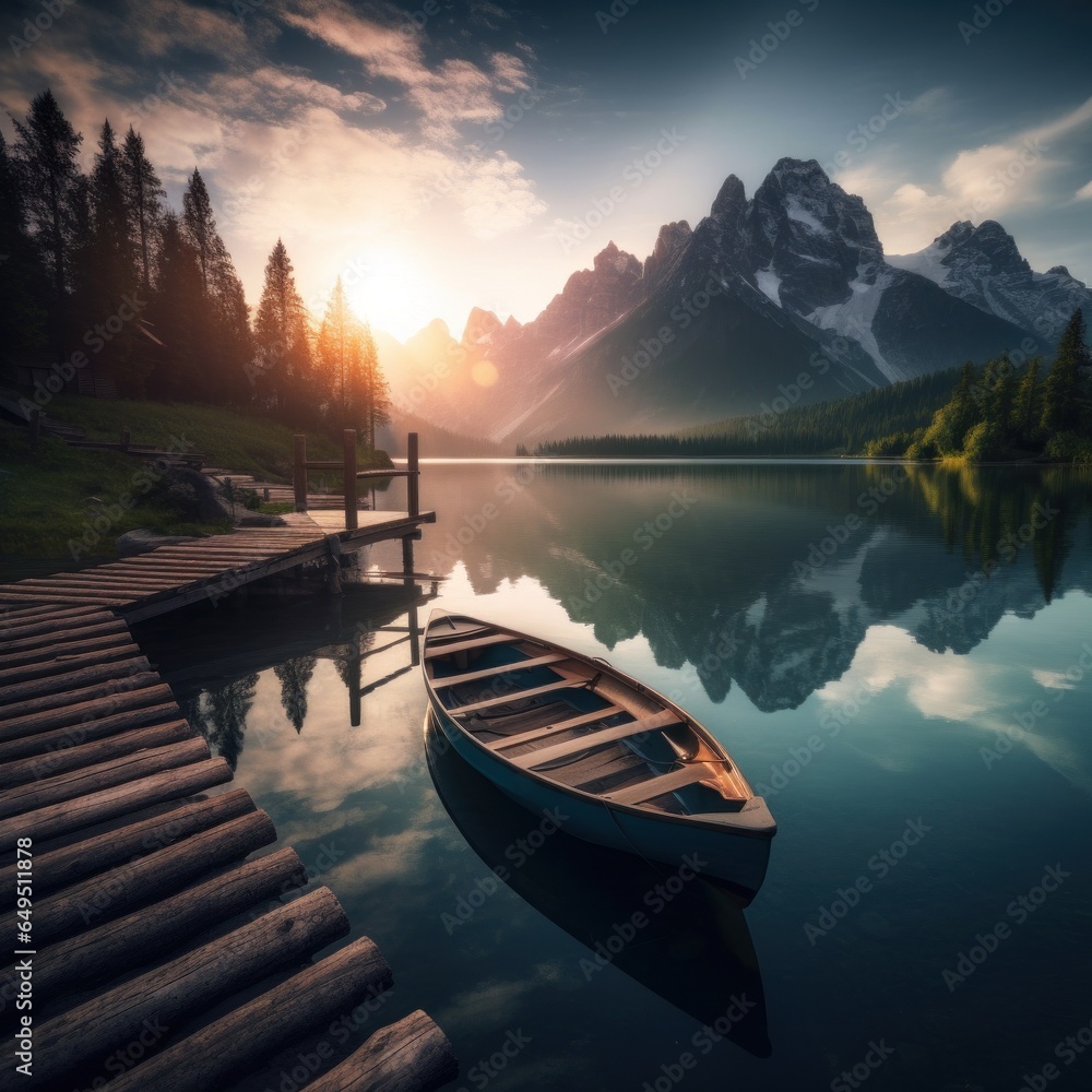 Fototapeta premium Enchanting Lakeside Oasis at Golden Sunset
