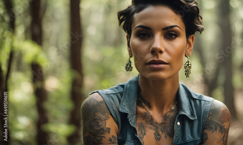 Beautiful tattooed young woman walking during the day