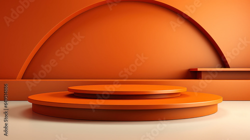 Radiant Elegance: Minimalist Orange Backdrop for Cosmetic Delights. Generative AI