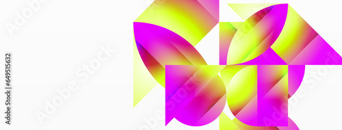 Serene gradient template. Circles and triangles mingle in minimalist perfection. Gentle fusion of forms and hues creates balanced yet captivating backdrop, embodying modern sophistication