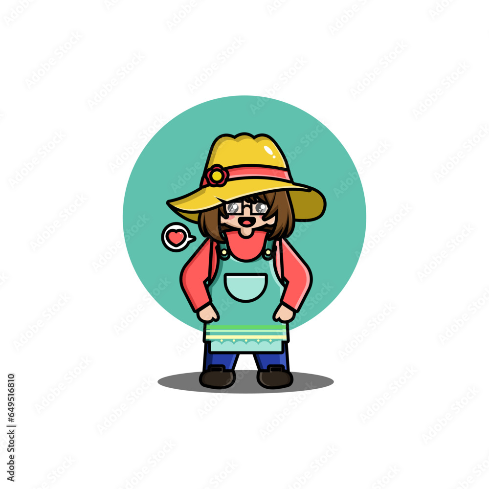 Cute girl farmer cartoon vector icon illustration people nature icon concept isolated