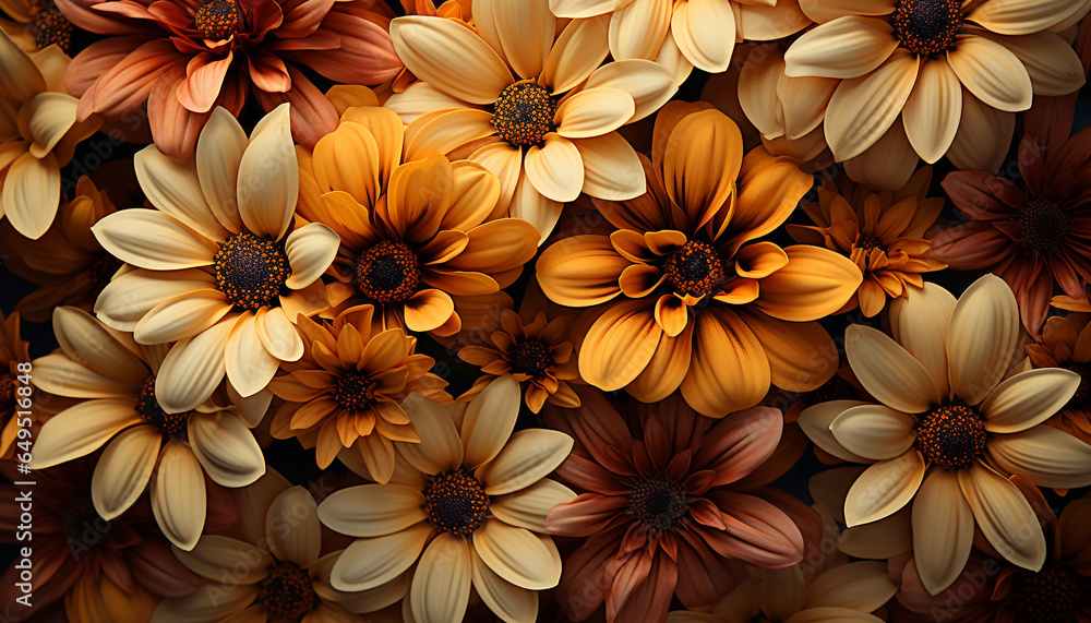 Fototapeta premium Vibrant colored flowers blossom, nature beauty in a formal garden generated by AI