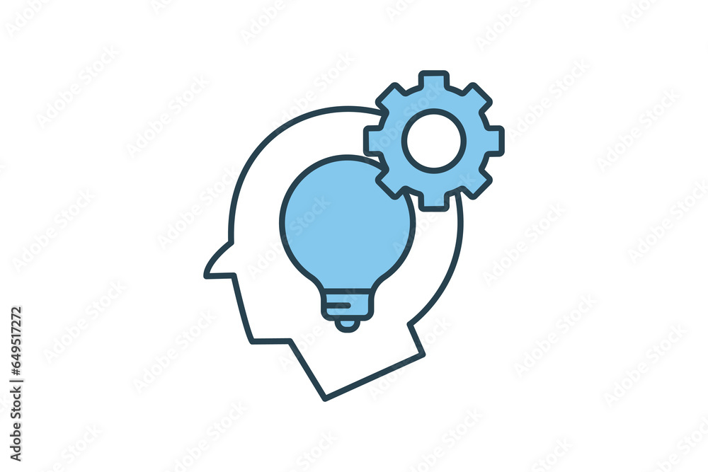 Critical thinking icon. head, bulb and gear icon. suitable for web site ...