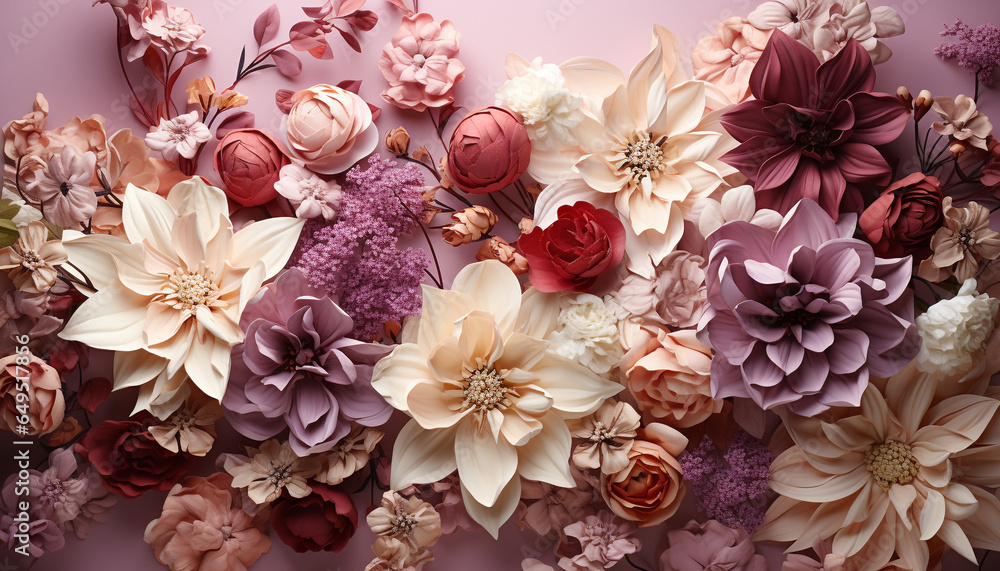 A beautiful bouquet of pink and purple flowers in nature generated by AI A beautiful bouquet of pink and purple flowers in nature generated by AI