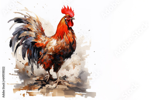 Fotografiet Watercolor painting of rooster on white background