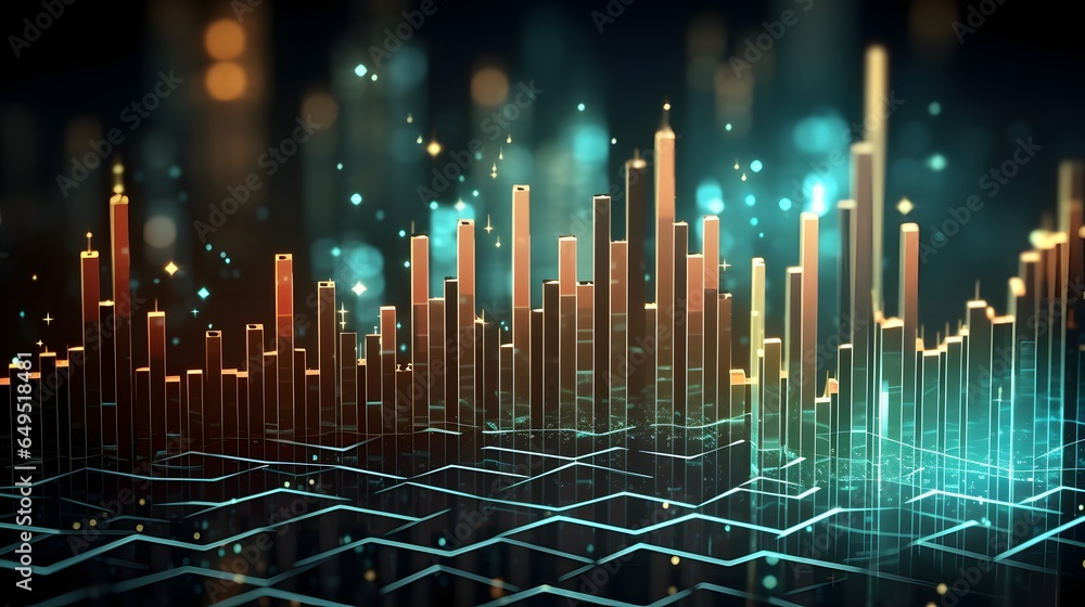 Blank dark bokeh background with digital financial chart indicators ...