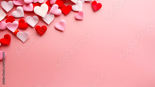 Pink copy space with heart ornament of three-dimensional