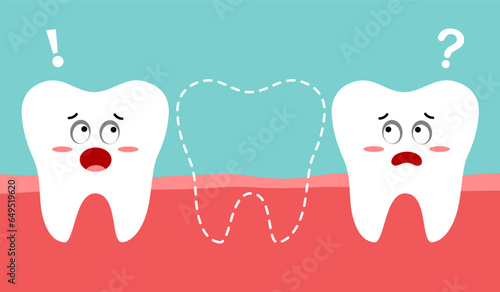 Cute missing tooth dental cartoon character in flat design.